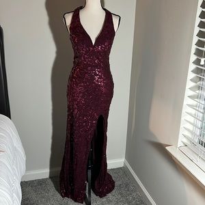 JODI KRISTOPHER Burgundy Long Gown - Sequins